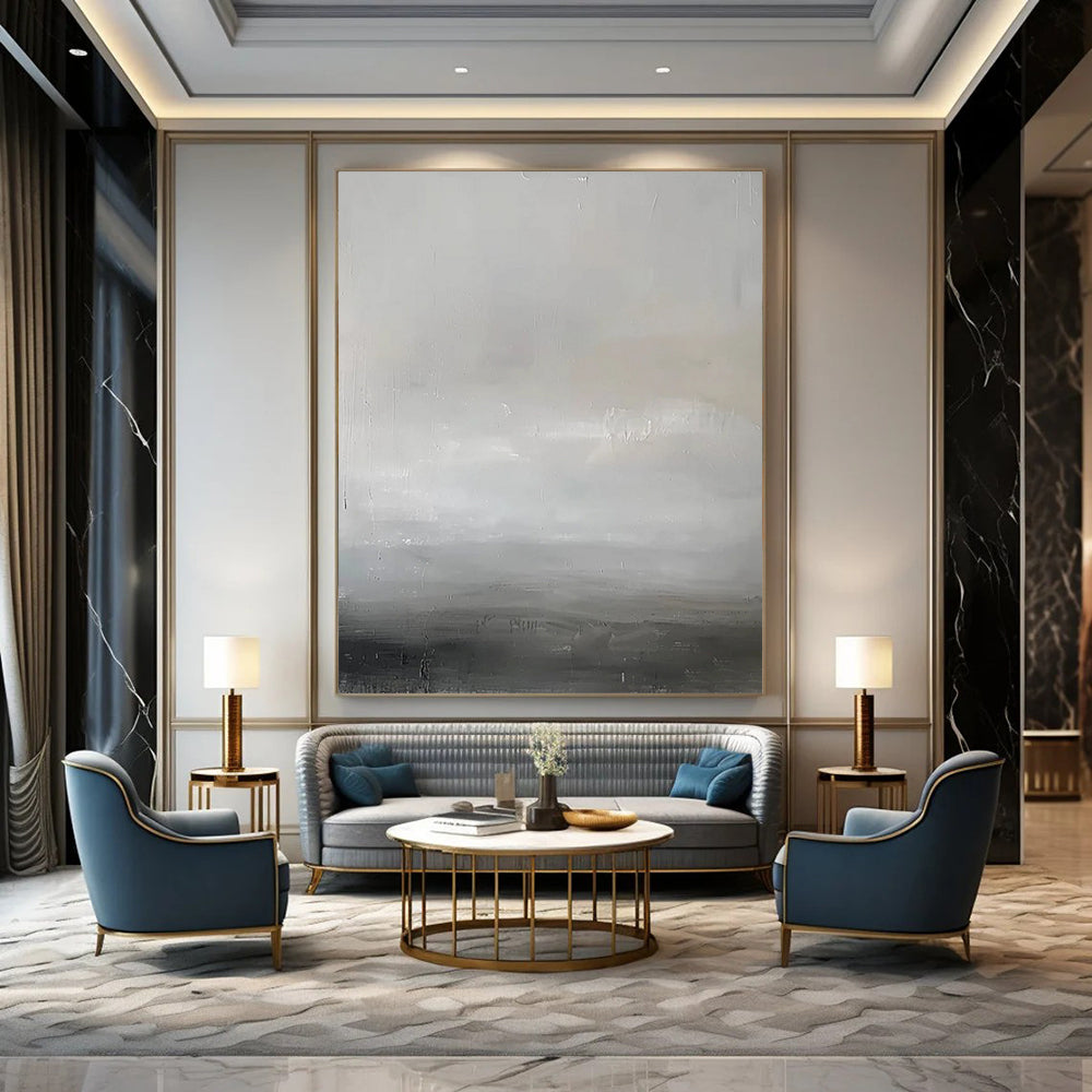 Gray - White Minimalist Gradient Textured Painting On Canvas DS064