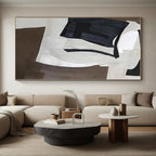 “Monochrome Geometric Forms” - Black, White, Brown Abstract Geometric Painting On Canvas PS0557