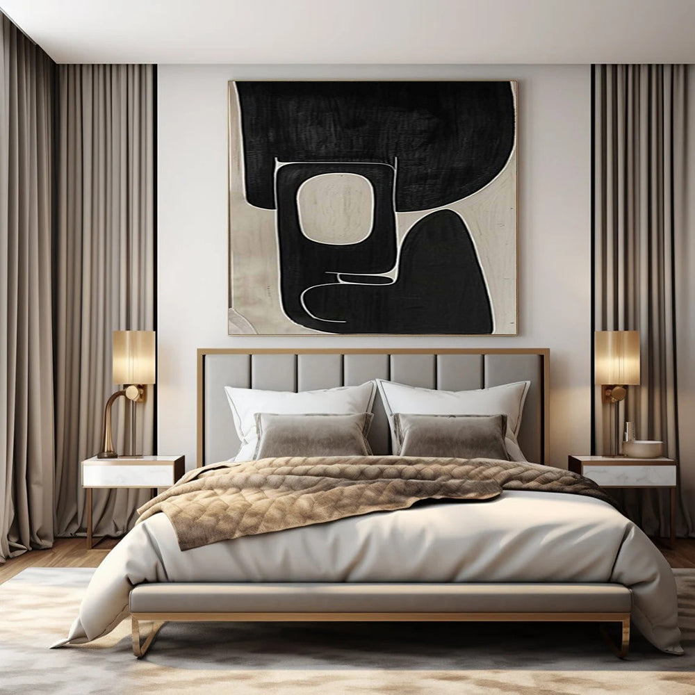 Black and White Organic Shapes "Shadow Geometry" Abstract Painting On Canvas PS1074