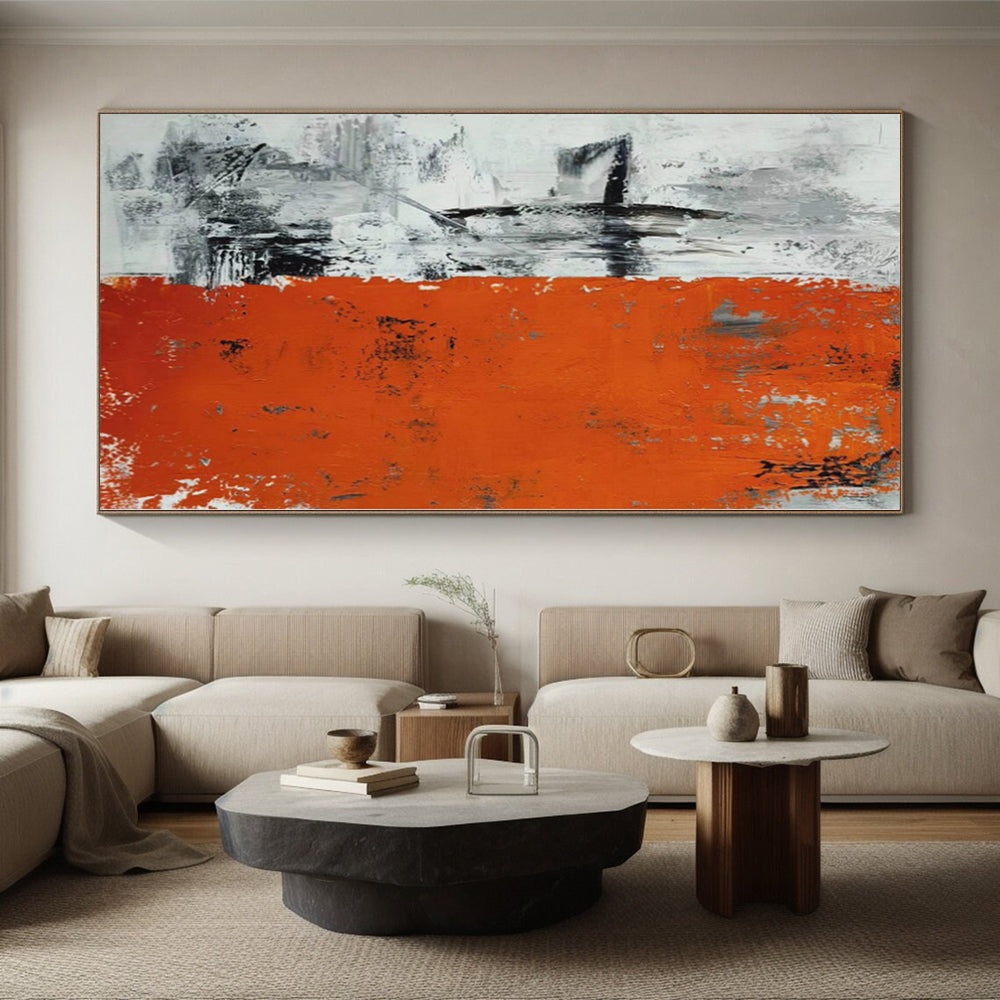 “Orange - Grey Abstract Divided Canvas” - Bold Abstract Painting On Canvas PS0315