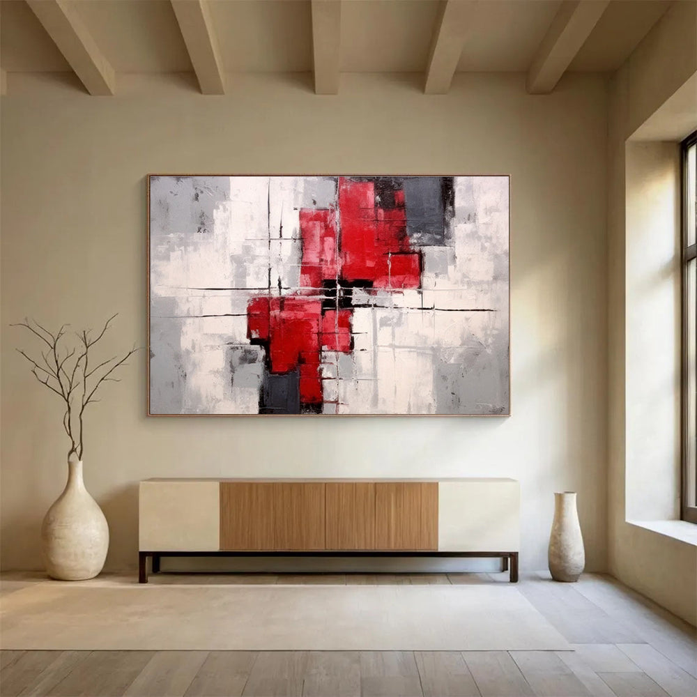“Yellow, Blue, and Red Color Block Landscape” Abstract Painting On Canvas DKS269