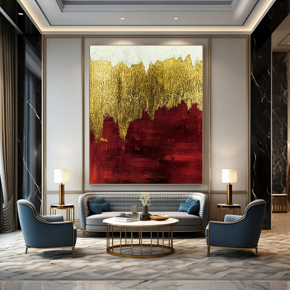 “Gold - Burgundy Abstract” - Abstract Expressionist Painting On Canvas PT1339