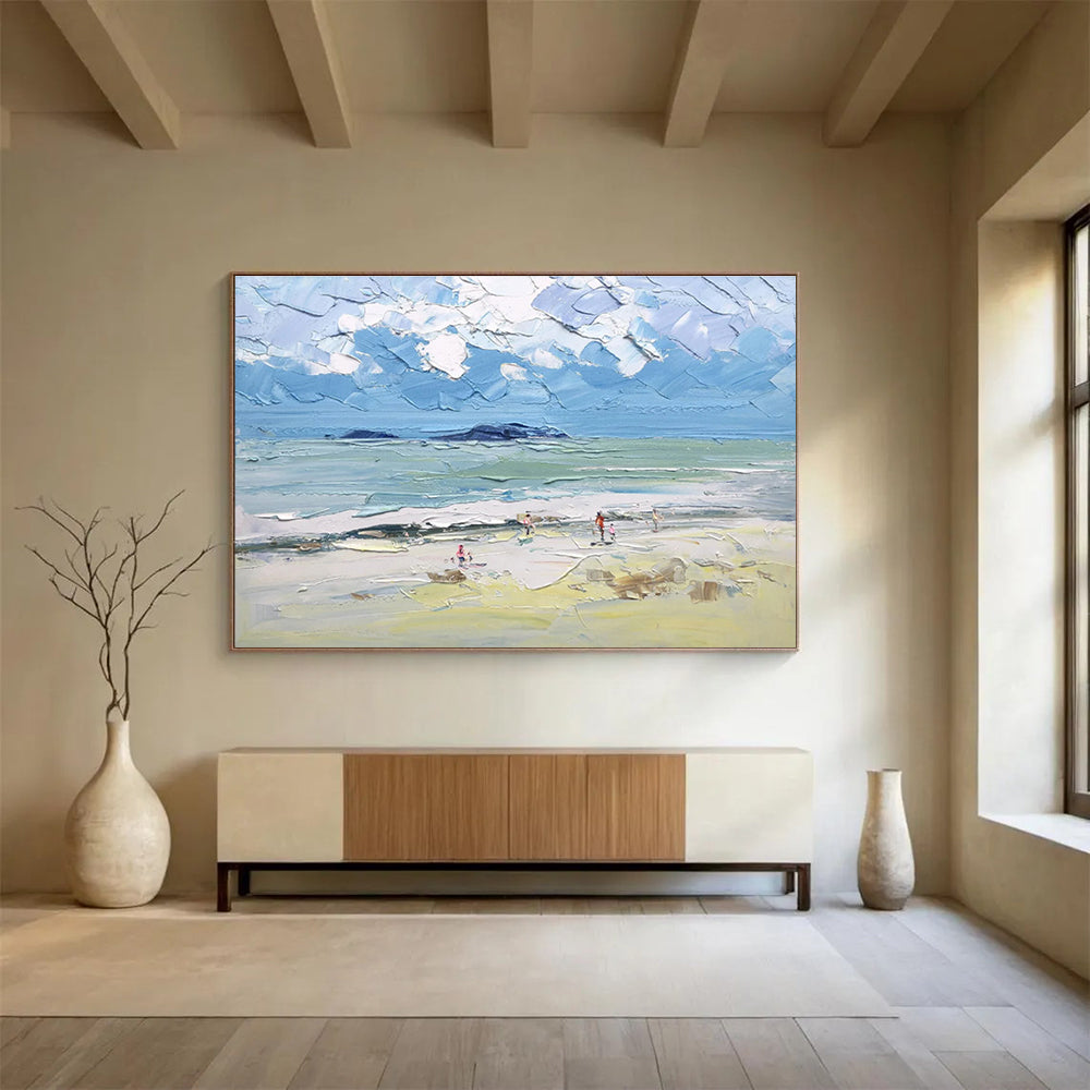 “Textured Beach Scene Painting” - Textured Landscape Painting, Fits Coastal - Themed Home & Family Room DKS628