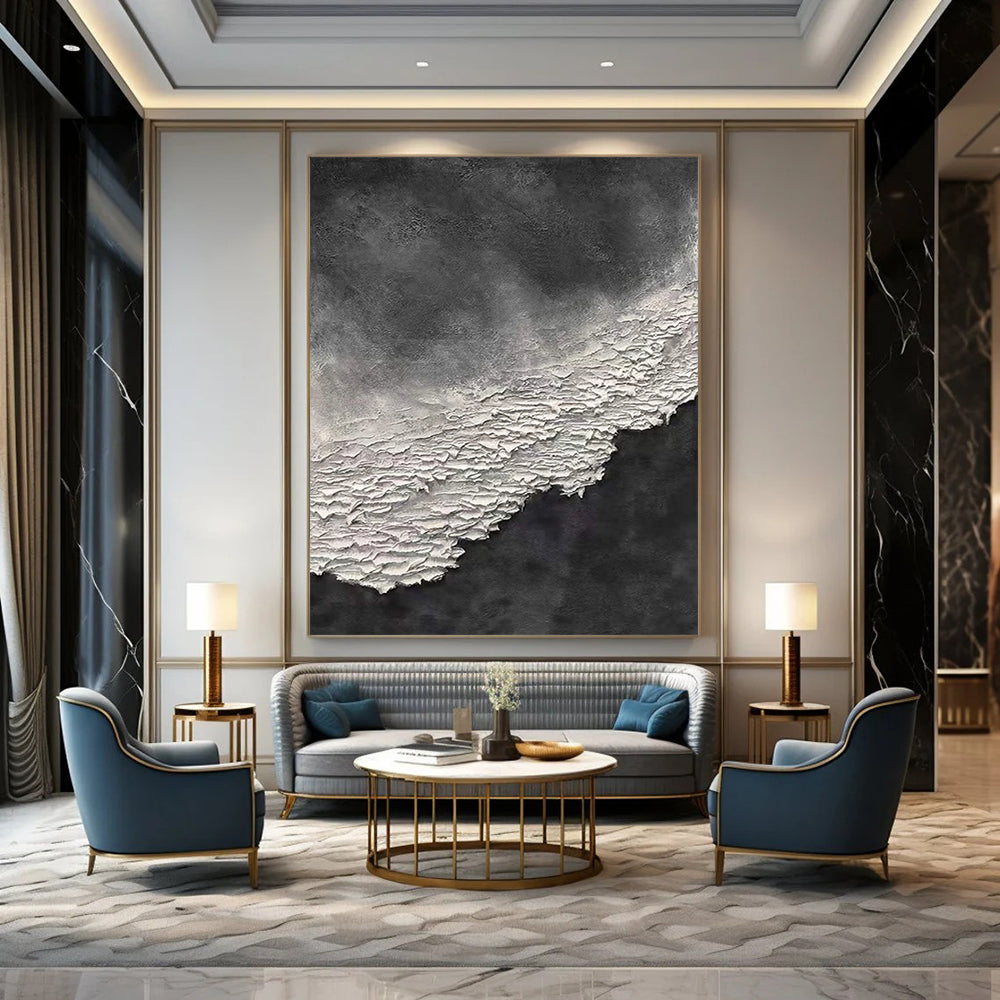 “Black and White Textured Abstraction” - Minimalist Abstract Painting On Canvas DS339