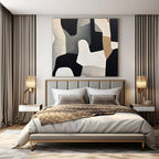 Black, White, Beige with Abstract Shapes "Monochrome Mosaic" Abstract Painting On Canvas PS1280