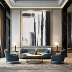 “Black and White Vertical Strokes” - Bold Minimalist Painting On Canvas DS367