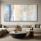 “Soft Coastal Abstraction” - Blue, Beige, White Abstract Seaside Painting On Canvas PS0547