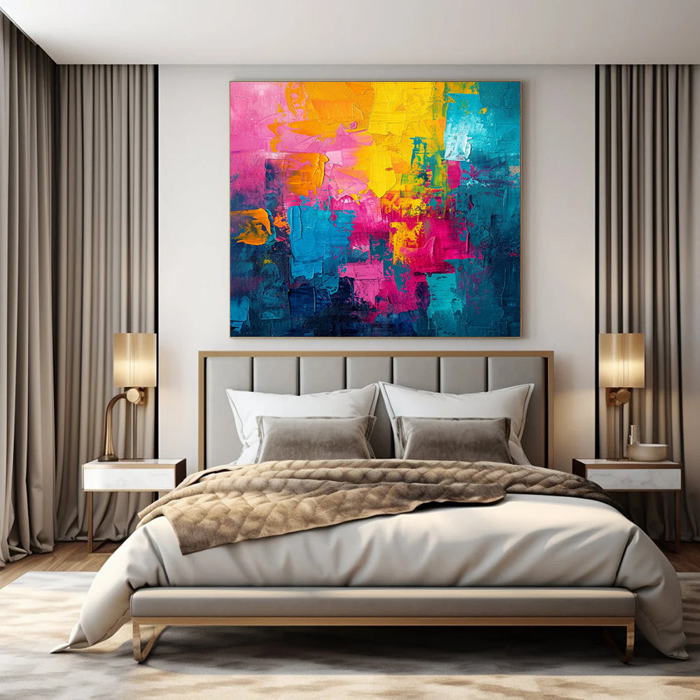 Colorful Patchwork, "Vibrant Cityscape" – Abstract Cityscape Painting On Canvas PS1014