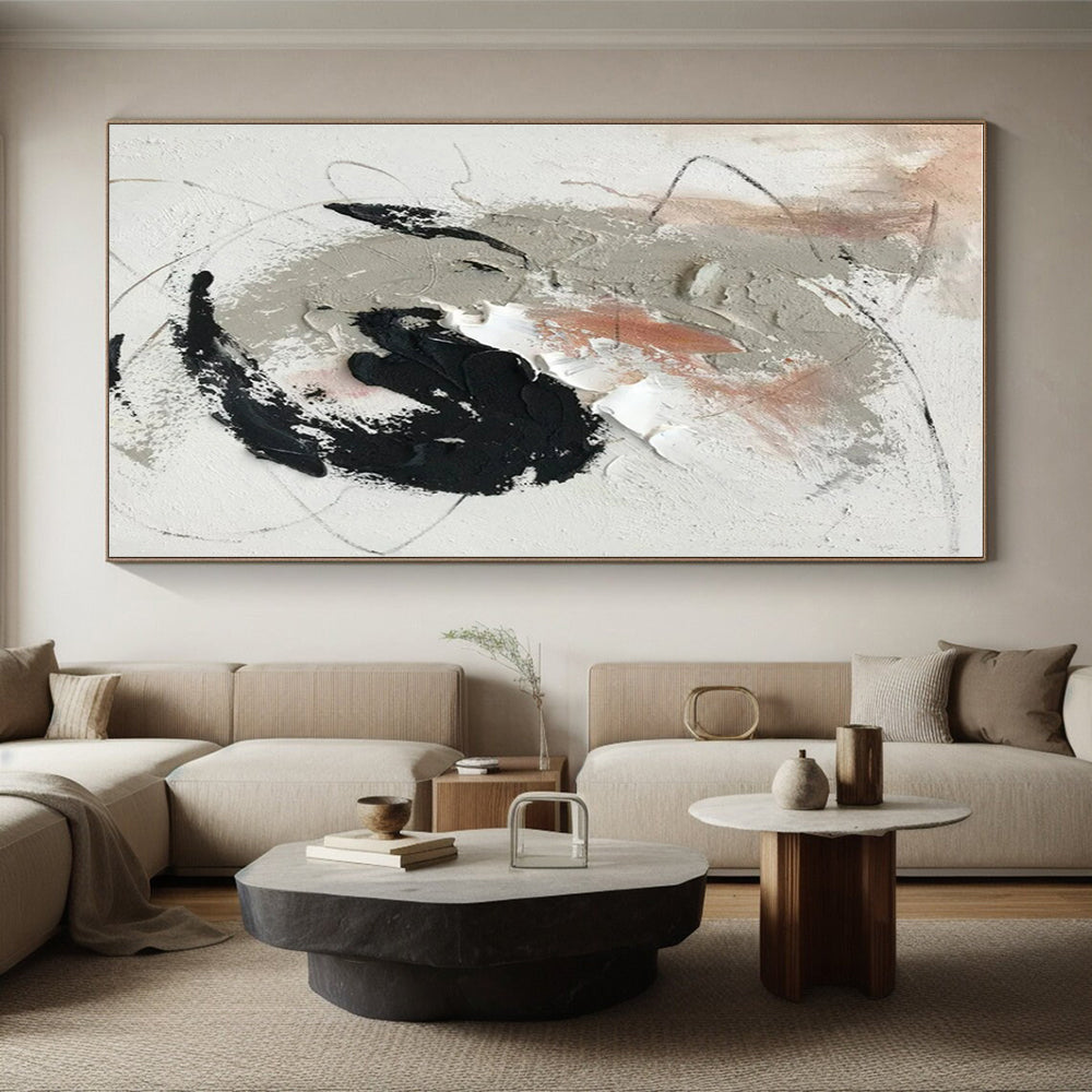 Gray, Black, White, Peach Expressive Marks “Muted Emotion” - Painting On Canvas PS0809