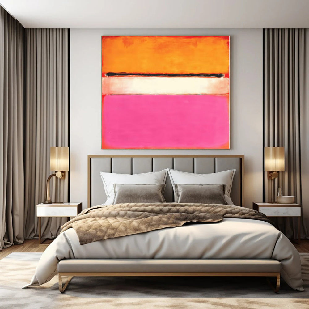 Orange, Pink, White with Horizontal Bands "Vibrant Layers" Abstract Painting On Canvas PS1184