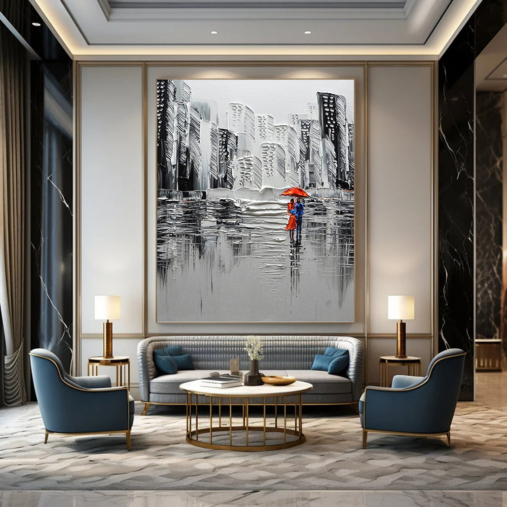 “Monochrome City Lovers” - Urban, Romantic - Styled Painting On Canvas PT1600