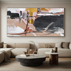 “Pink - Gold - Black Abstract Textures” - Pink, Gold, Black, White Abstract Textured Painting On Canvas PS0560