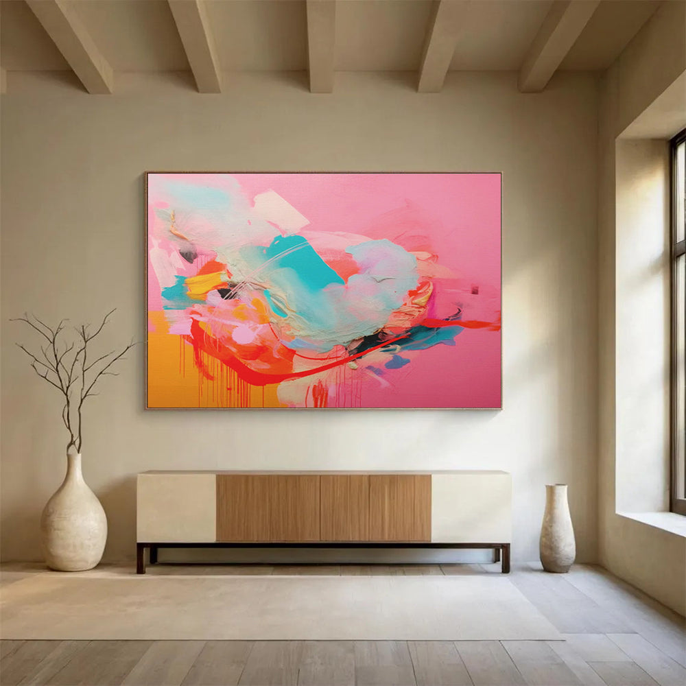 “Pink - Dominant Color Burst” - Vibrant Abstract Painting On Canvas DKS502