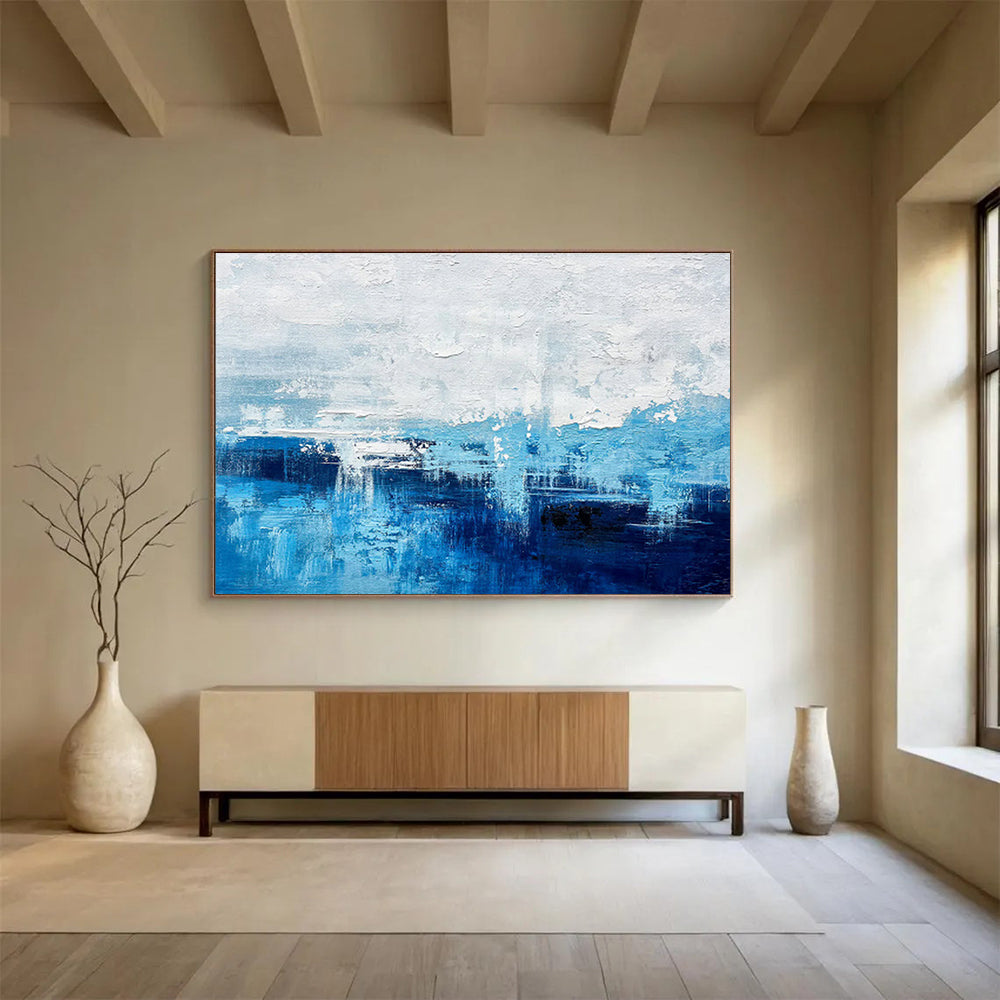 “Blue - White Abstract Seaside” Abstract Painting On Canvas DKS275