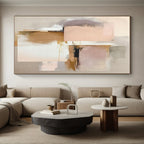 “Blush & Gold Abstract Squares” - Blush, Gold, Gray, White Abstract Geometric Painting On Canvas PS0759