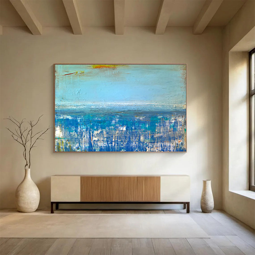 “Blue - hued Abstract Seascape” - Dreamy Impressionistic Painting On Canvas DKS389