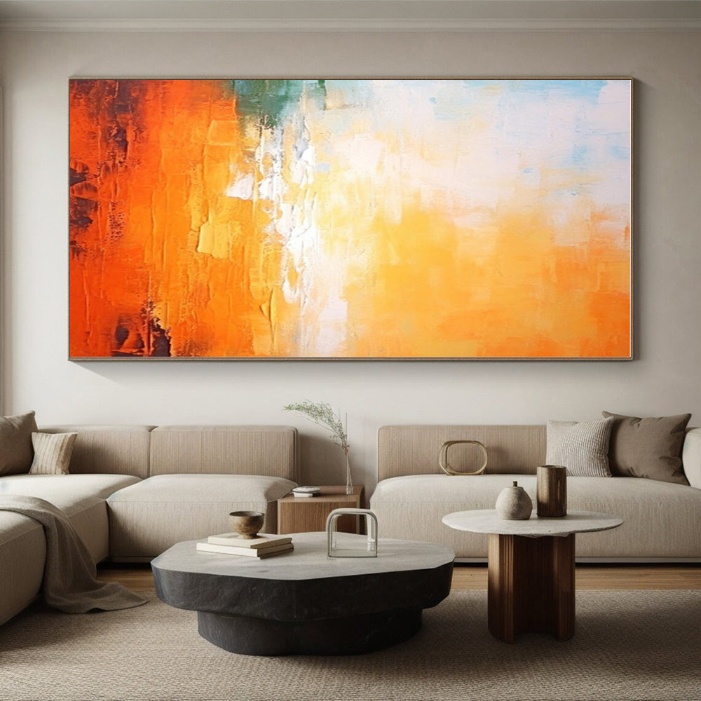 “Orange - Blue Abstract Sunset” - Orange, Blue, Green Abstract Painting On Canvas PS0447