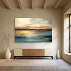 Golden Horizon on Blue - Serene Landscape Painting On Canvas DKS340