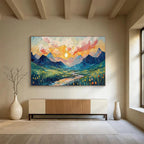 “Impasto Mountain Sunset” - Impasto Oil Painting On Canvas DKS856