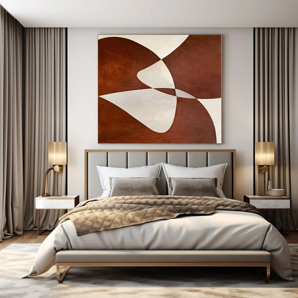 Brown and White with Intertwined Shapes "Elegant Entanglement" Abstract Painting On Canvas PS1114