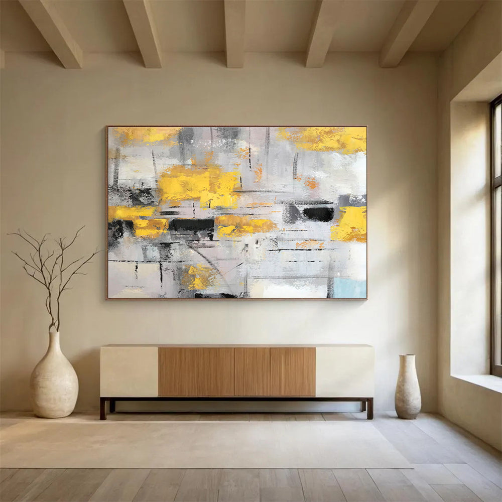 “Yellow - Grey Urban Rhythm” Abstract Painting On Canvas DKS285