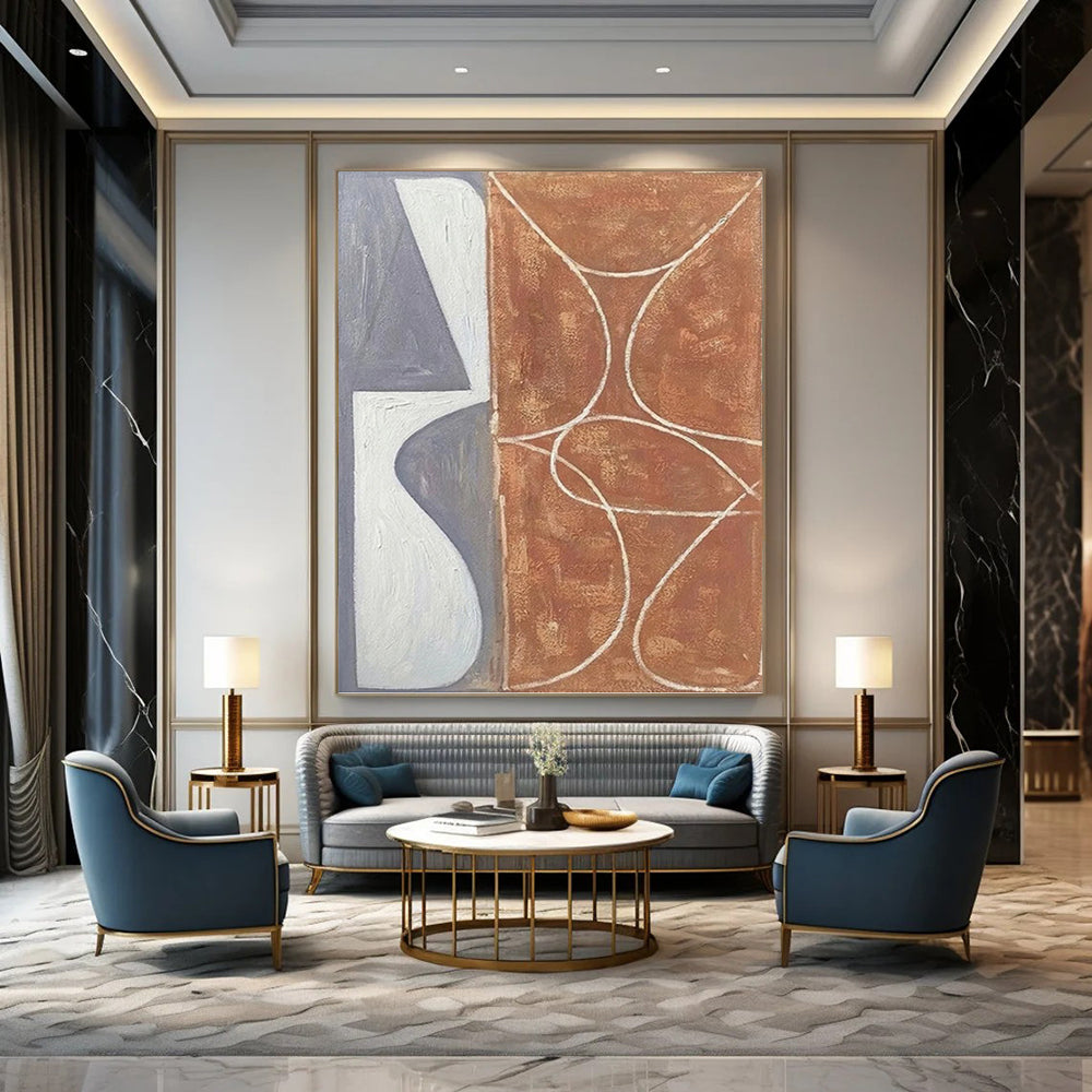 “Grey - White and Brown Curved Forms” - Geometric Abstract Painting On Canvas PT1138