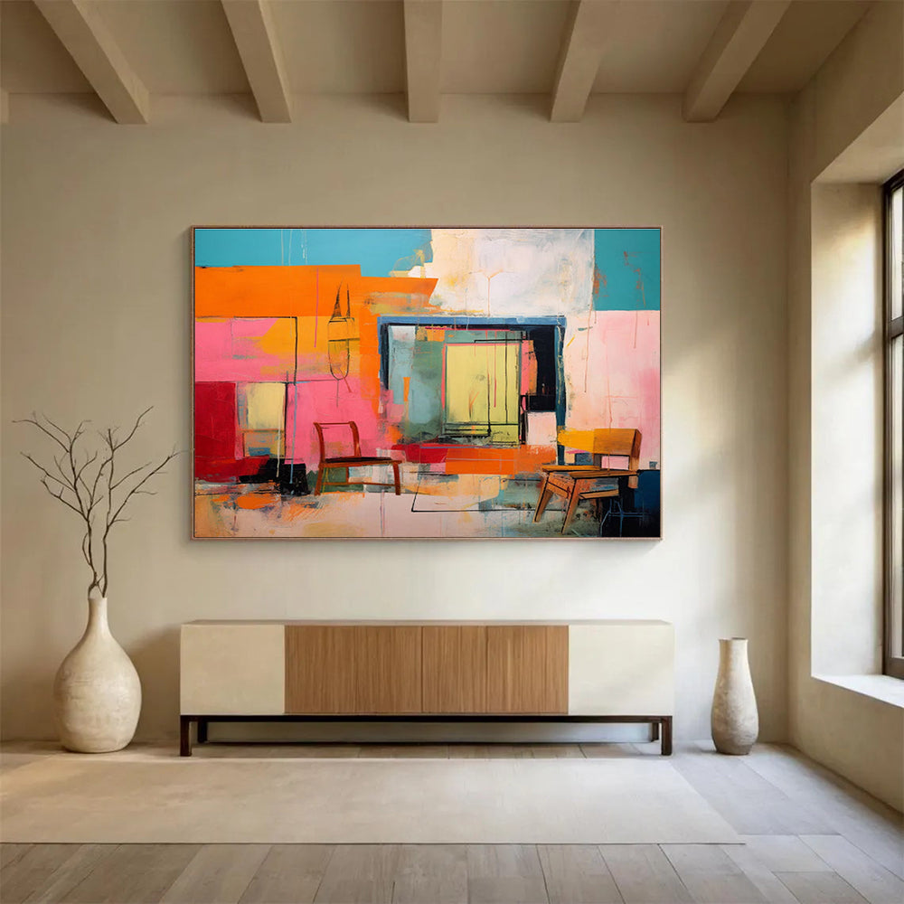 “Colorful Abstract Interior” - Abstract Interior Painting, Ideal for Modern Living Room & Creative Studio DKS639