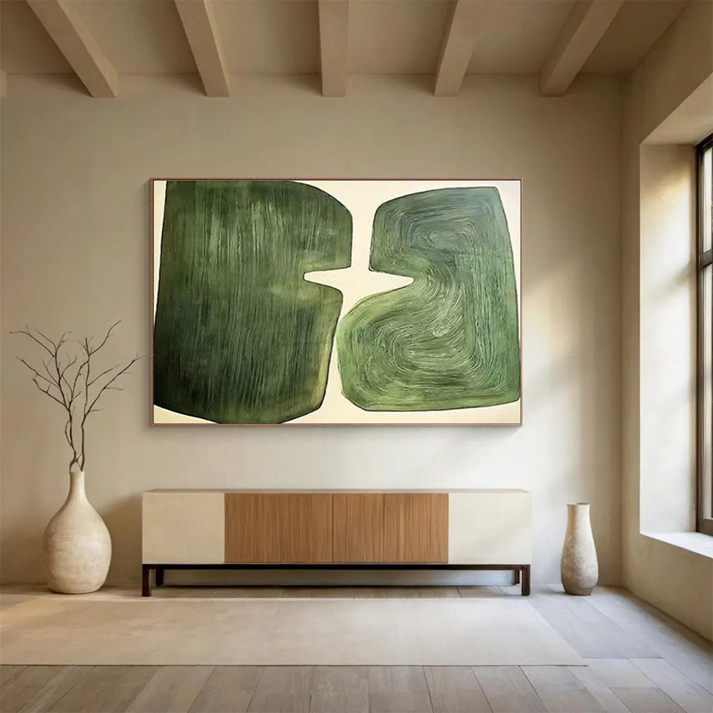 “Green Abstract Shapes” - Abstract Painting On Canvas DKS529