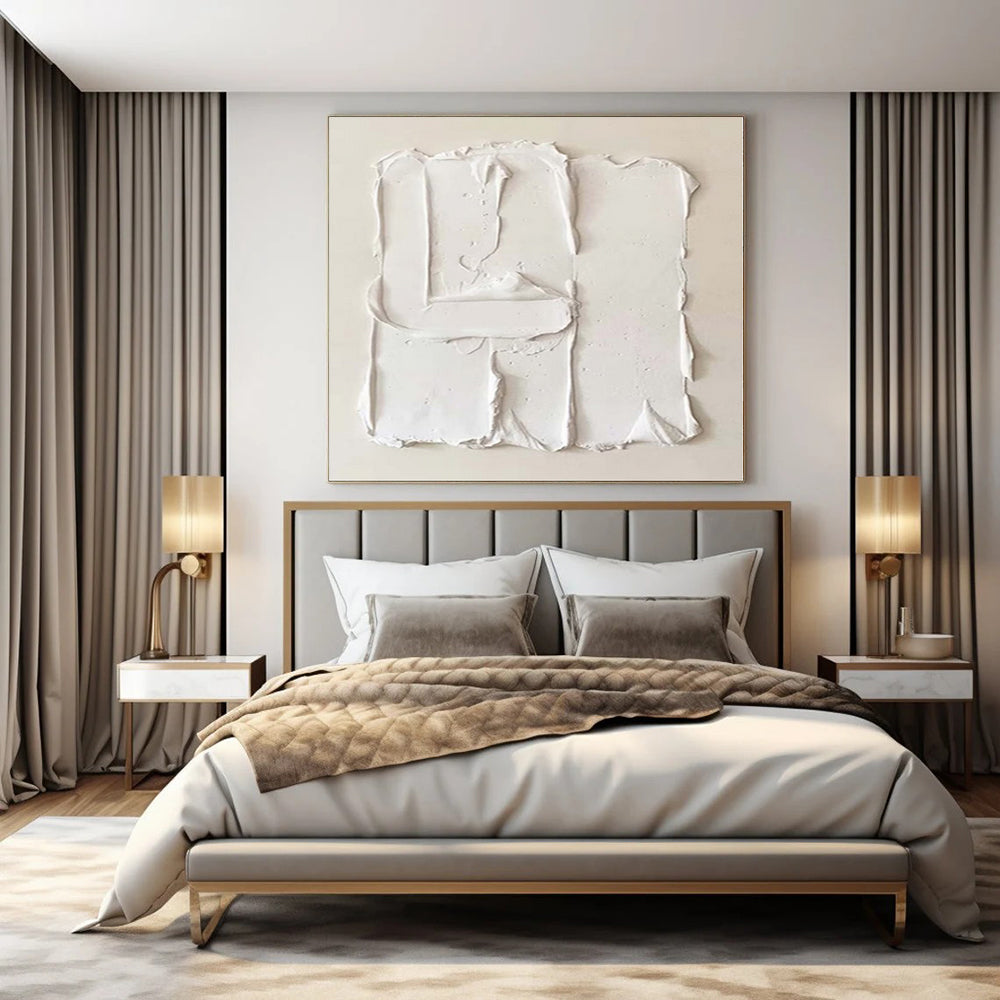 “White Textured Minimalist” - 3D Abstract Painting On Canvas PS0145