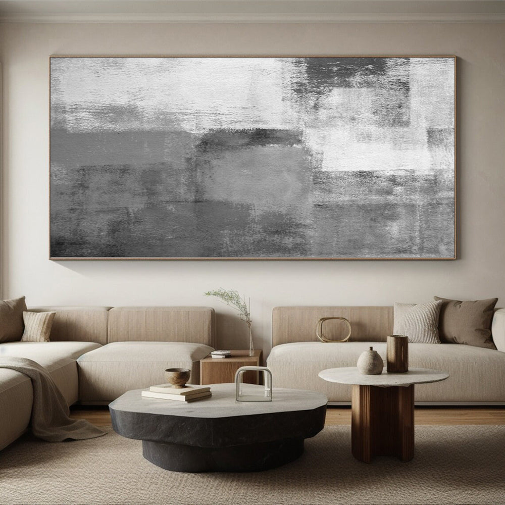 “Monochrome Grey Abstract Soft Blocks” Painting On Canvas PS0377