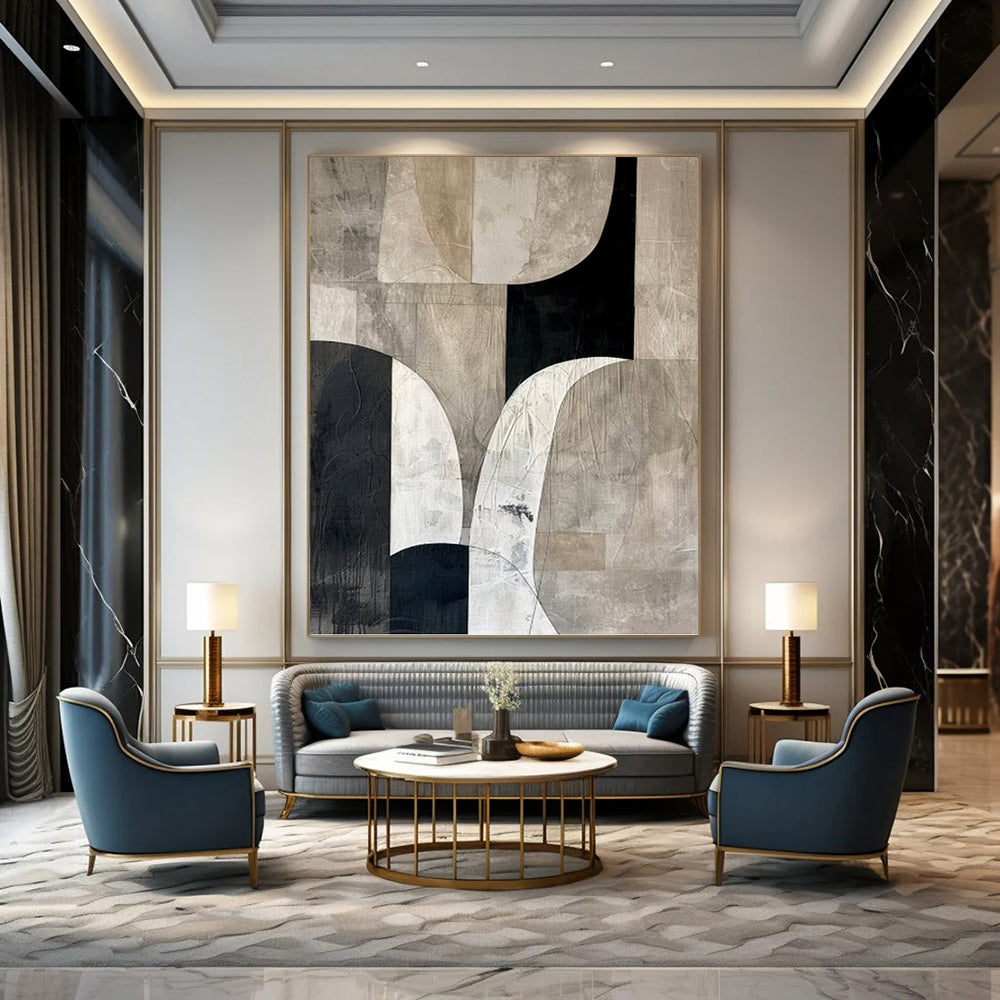 “Monochrome Geometric Abstract” - Minimalist Abstract Painting On Canvas PT1320