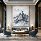 “Blue - Grey Snowy Mountain” - Impressionist Landscape Painting On Canvas PT1259
