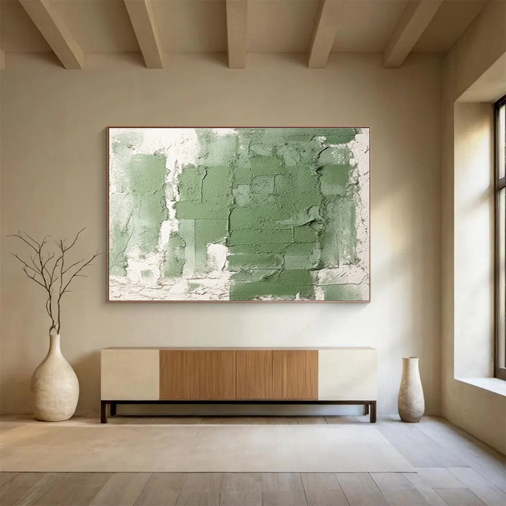“Green - Grey Textured Wall” Abstract Painting On Canvas DKS274