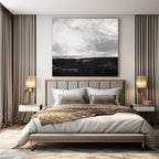 Black, White and Gray with Textured Divide "Midnight Calm" Abstract Painting On Canvas PS1154