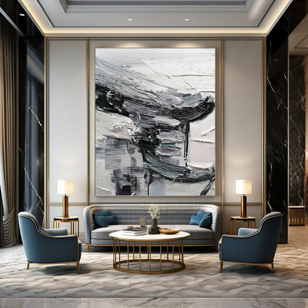 “Grey - Black Textured Abstract” - Abstract Expressionist Painting On Canvas PT1297