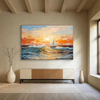 “Impressionistic Sunset Sailboat Seascape” - Impressionistic Seascape Painting, Perfect for Nautical - Themed Room & Living Room DKS625