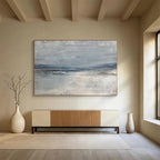 “Gray - Blue Abstract Seaside” - Minimalist Coastal Painting On Canvas PT1578