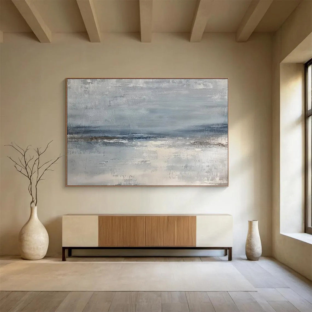 “Gray - Blue Abstract Seaside” - Minimalist Coastal Painting On Canvas PT1578