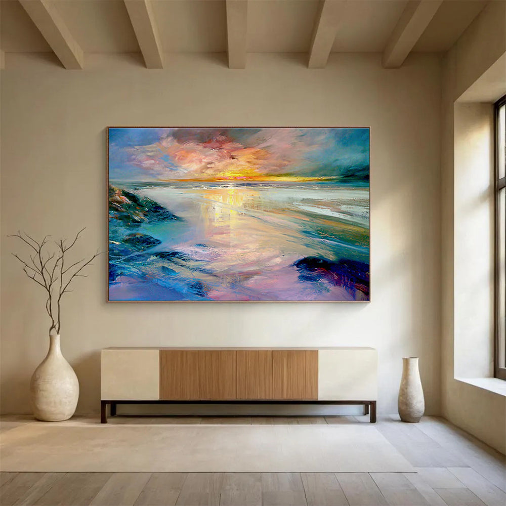 “Vibrant Sunset Beach” Landscape Painting DKS213