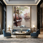 “Pastel - Toned River Forest” - Impressionist Landscape Painting On Canvas PT1296