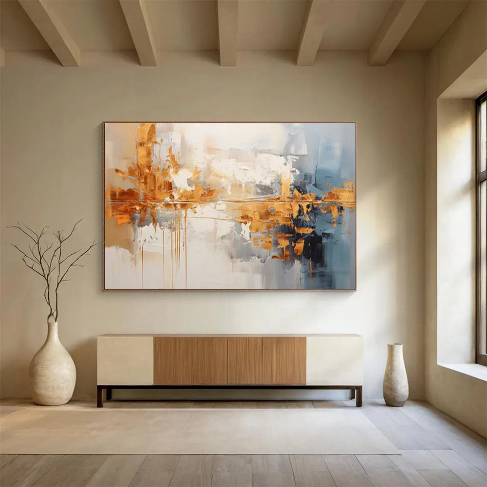 “Gold & Gray Urban Abstract” - Modern Cityscape Painting On Canvas PT183