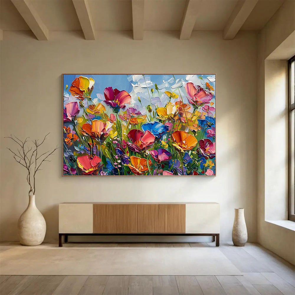 “Vibrant Flower Field” - Impasto Oil Painting On Canvas DKS797