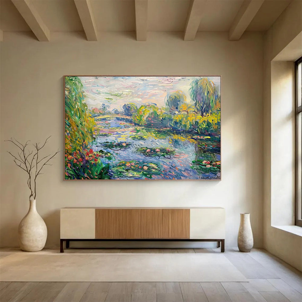 “Classic Water - Lily Pond” - Impressionistic Garden Painting On Canvas PT197