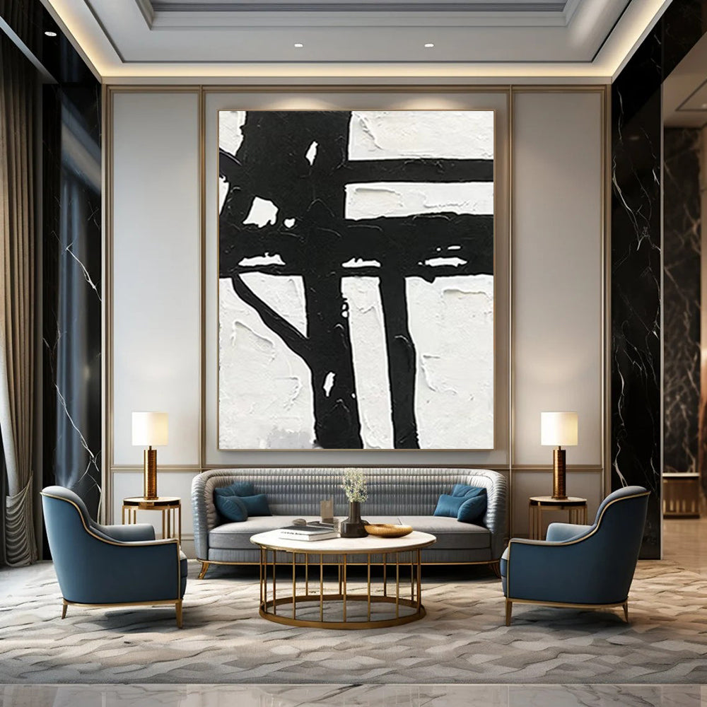 “Black & White Geometry” - Bold Shapes & Contrasting Tones Painting On Canvas DS148