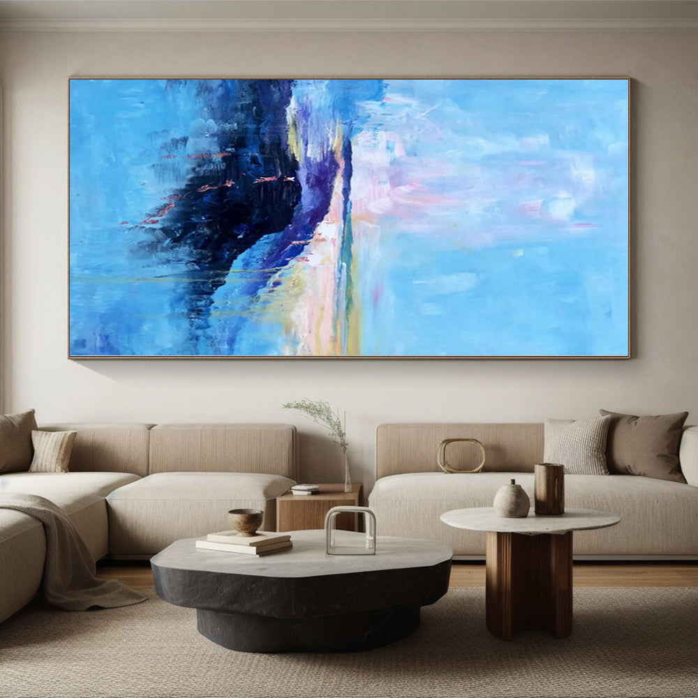 “Pastel - Blue Abstract Coastal Landscape” - Dreamy Landscape Painting On Canvas PS0326