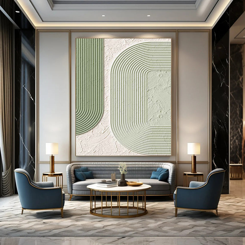 “Green and White Geometric Design” - Modern, Abstract Painting On Canvas PT1493