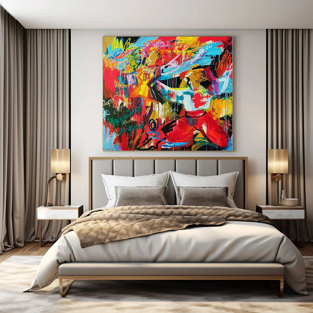 Colorful, Energetic Brushstrokes with Figures "Fiesta Fun" Abstract Expressionist Painting On Canvas PS1192