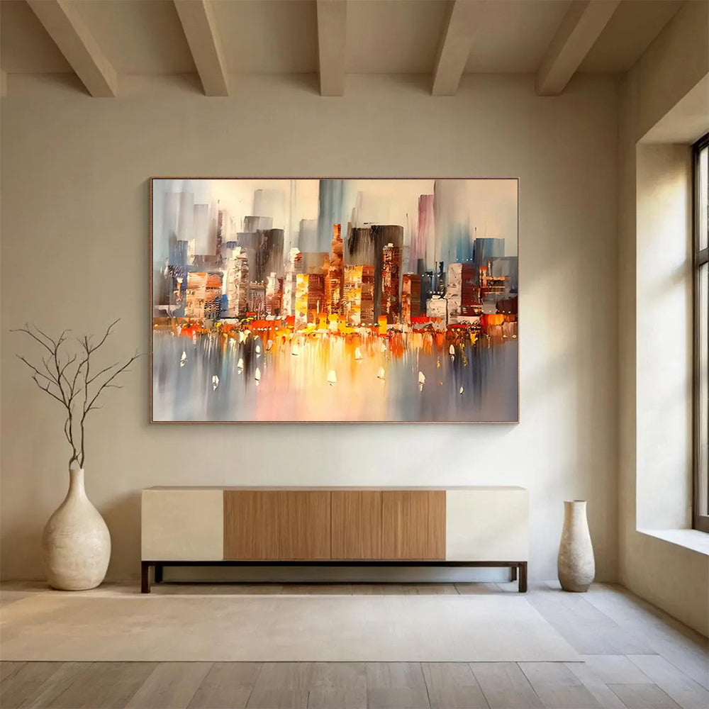 “Cityscape at Dusk” - Impressionistic Oil Painting On Canvas DKS899