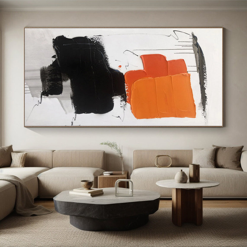 “Orange - Black Expressive Abstraction” - Orange, Black, Gray Abstract Painting On Canvas PS0490