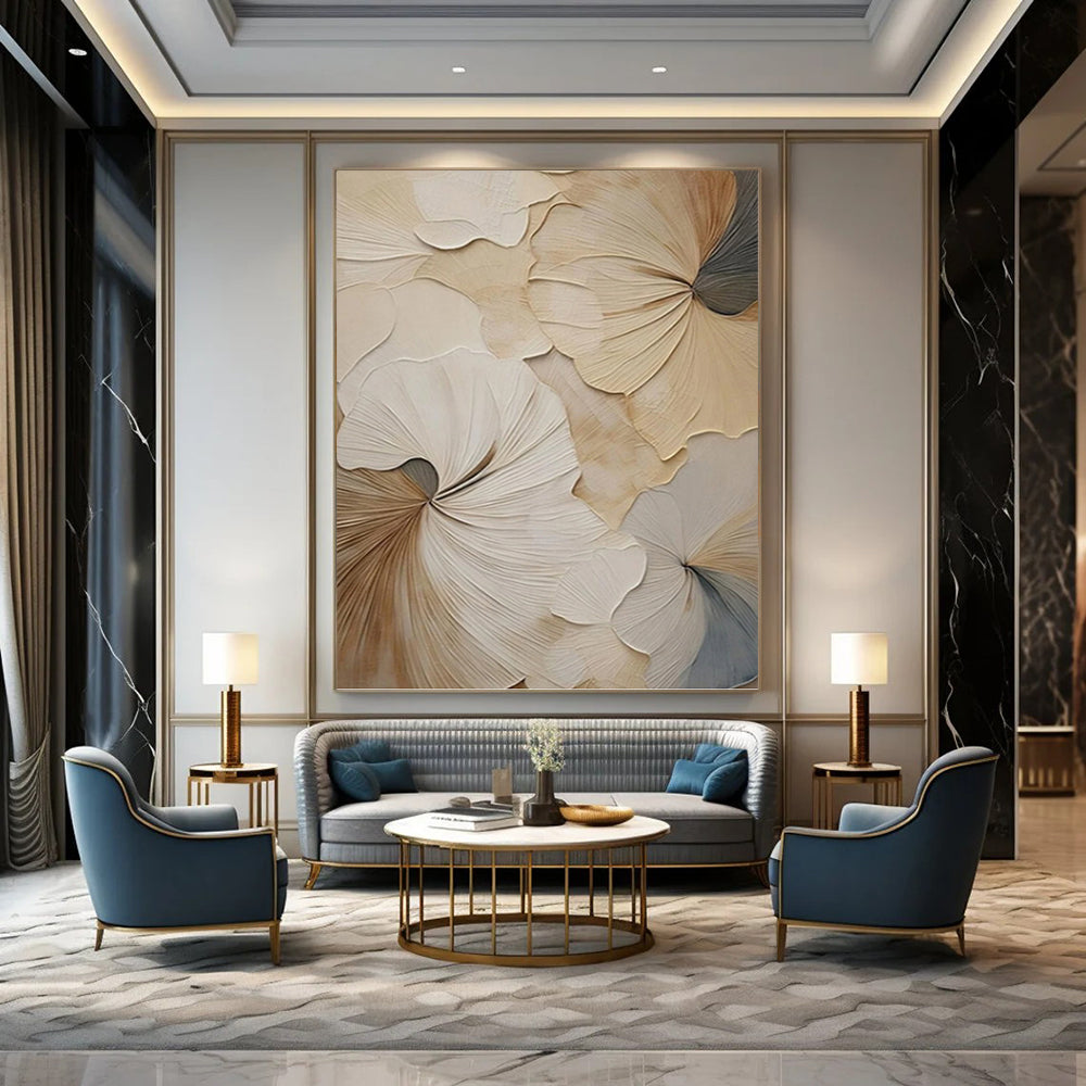 “Beige - Gray Floral Relief” - 3D - Inspired Floral Painting On Canvas PT1383